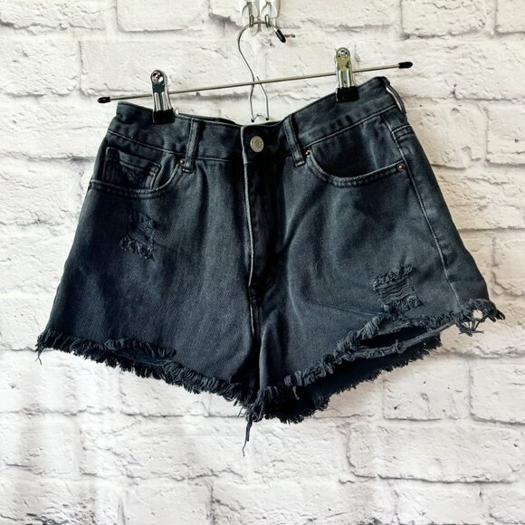 PacSun Pants - PacSun High Rise Festival Black Jean Shorts with Frayed Hem | Size 25